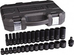 GearWrench - 29 Piece 3/8" Drive Black Finish Deep Well Impact Socket Set - 6 Points, 8mm to 22mm Range, Metric Measurement Standard - All Tool & Supply