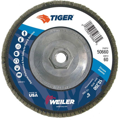 6″ Tiger Disc Abrasive Flap Disc, Angled, Phenolic Backing, 60Z, 5/8″-11 UNC Nut - All Tool & Supply