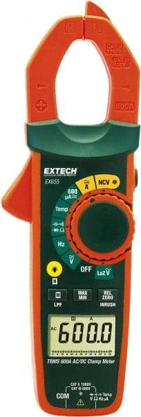 Extech - EX655, CAT III, Digital True RMS Auto Ranging Clamp Meter with 1.18" Clamp On Jaws - 750 VAC, 1000 VDC, 600 AC/DC Amps, Measures Voltage, Capacitance, Current, Frequency, Resistance, Temperature - All Tool & Supply