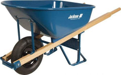 Jackson Professional Tools - 6 Cu Ft Capacity Wheelbarrow with 15" Flat Free Wheel - Wood Handle, 58-3/4" Long x 25-1/2" Wide x 27" High, Blue - All Tool & Supply