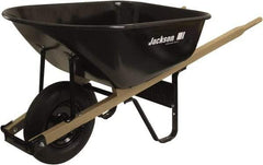 True Temper - 6 Cu Ft Capacity Wheelbarrow with 16" Pneumatic Wheel - Wood Handle, 58-3/4" Long x 25-1/2" Wide x 27" High, Black - All Tool & Supply