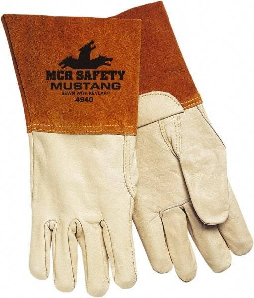 MCR Safety - Size M Unlined Goatskin Welding Glove - 9" OAL, Gauntlet Cuff, Wing Thumb, For MIG/TIG - All Tool & Supply