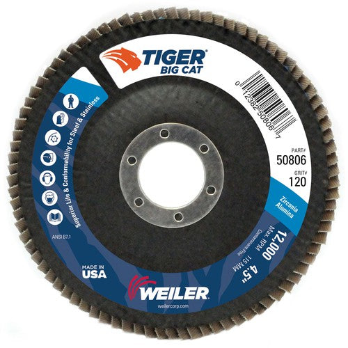 4-1/2″ Big Cat Abrasive Flap Disc, Flat, Phenolic Backing, 120Z, 7/8″ Arbor Hole - All Tool & Supply