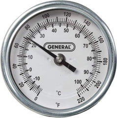 General - 36 Inch Long Stem, 3 Inch Dial Diameter, Back Connected Bi-Metal Thermometer - 220°Fahrenheit - All Tool & Supply