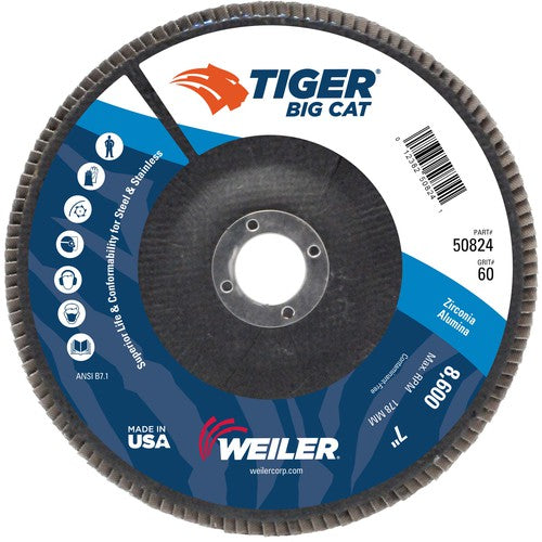 7″ Big Cat Abrasive Flap Disc, Flat, Phenolic Backing, 60Z, 7/8″ Arbor Hole - All Tool & Supply