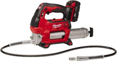 Milwaukee Tool - 10,000 Max psi, Flexible Battery-Operated Grease Gun - 14 oz Capacity, 31 Strokes per oz, Includes Grease Gun, Gauge Hose Assembly, Coupler, 18 V Rechargeable Battery, 30-Minute Charger, Carrying Case & Carrying Strip - All Tool & Supply