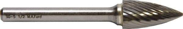 M.A. Ford - 5/8" Cut Diam, 1/4" Shank Diam, Tree Head Double Cut Burr - Carbide, Point End, 1" LOC, 3" OAL - All Tool & Supply