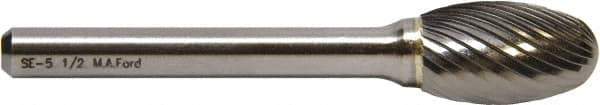 M.A. Ford - 1/8" Cut Diam, 1/8" Shank Diam, Elliptical Head Single Cut Burr - Carbide, Radius End, 7/32" LOC, 2" OAL - All Tool & Supply