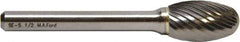 M.A. Ford - 5/8" Cut Diam, 1/4" Shank Diam, Oval Head Double Cut Burr - Carbide, Radius End, 1" LOC, 3" OAL - All Tool & Supply