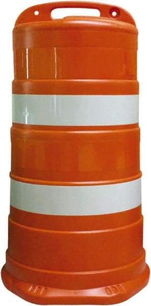 PRO-SAFE - 41.27" High x 23" Wide Reflective Round Barrel - Plastic, 12.4 Lbs, White/Orange - All Tool & Supply