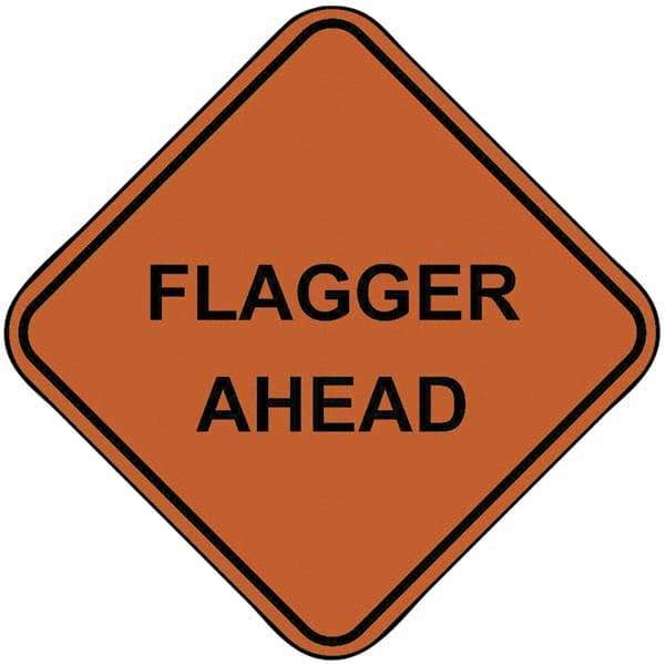 PRO-SAFE - "Flagger Ahead", 48" Wide x 48" High, Nylon Construction Roadway Signs - Orange, Square, Sign Stand Mount - All Tool & Supply