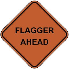 PRO-SAFE - "Flagger Ahead", 48" Wide x 48" High, Nylon Construction Roadway Signs - Orange, Square, Sign Stand Mount - All Tool & Supply