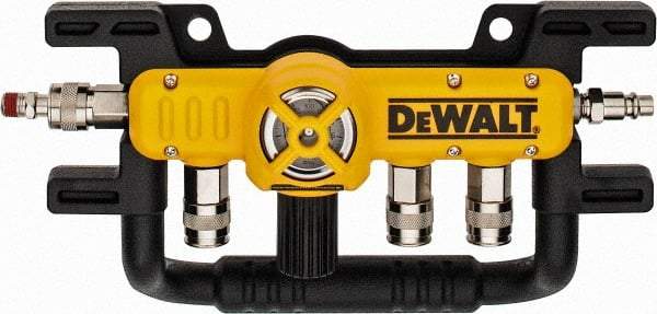 DeWALT - Aluminum Heavy Duty Quadraport Air Line Splitter with Regulator - 200 Max psi, 12-1/2" Long, 3/8 NPT Diam Inlet Fitting - All Tool & Supply