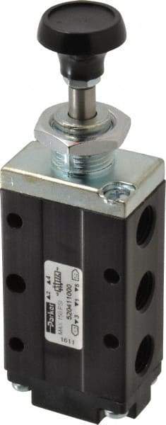 Parker - 0.83 CV Rate, 1/4" NPT Inlet Direct Air 4 Mechanical Spool Valve - 4 Way, 2 Position, 150 Max psi, Button Spring Return - All Tool & Supply