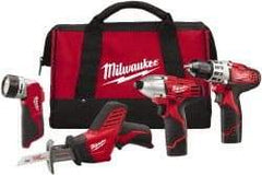 Milwaukee Tool - 12 Volt Cordless Tool Combination Kit - Includes 3/8" Drill/Driver, Reciprocating Saw, 1/4" Hex Impact Driver & Work Light, Lithium-Ion Battery Not Included - All Tool & Supply