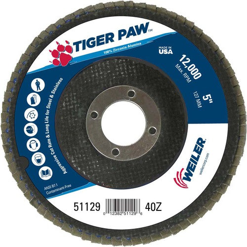 5″ Tiger Paw Abrasive Flap Disc, Flat, Phenolic Backing, 40Z, 7/8″ Arbor Hole - All Tool & Supply