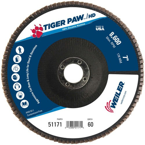 7″ Tiger Paw Super High Density Flap Disc, Flat, Phenolic Backing, 60Z, 7/8″ Arbor Hole - All Tool & Supply