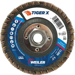 4 1/2″ Diameter - Tiger X Flap Disc, Angled, Phenolic Backing, 80Z, 5/8″ Diameter - 11 UNC Nut - All Tool & Supply