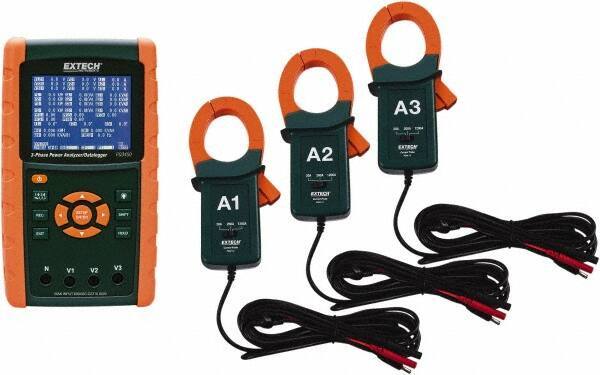 Extech - 3 Phase, 600 VAC, 0.01 to 1,200 Amp Capability, 45 to 65 Hz Calibration, LCD Display Power Meter - 0.5 Current Accuracy, 0.5 Voltage Accuracy - All Tool & Supply