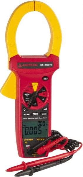 Amprobe - ACDC-3400 IND, CAT IV, CAT III, Digital True RMS Clamp Meter with 2.2441" Clamp On Jaws - 750 VAC, 1000 VDC, 1000 AC/DC Amps, Measures Voltage, Capacitance, Current, Frequency, Resistance - All Tool & Supply