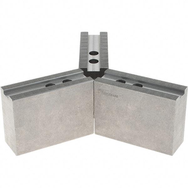 Abbott Workholding Products - 12" & Up Chuck Capacity, 1.5mm x 60° Serrated Attachment, Square Soft Lathe Chuck Jaw - 3 Jaws, Steel, 1.1811" Btw Mount Hole Ctrs, 5-1/2" Long x 2" Wide x 4" High, 0.8268" Groove, 0.6299" & 16mm Fastener - All Tool & Supply