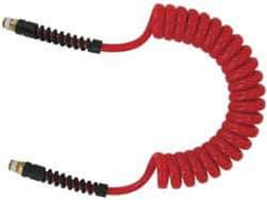 PRO-SOURCE - 5/16" ID, 1/4 Thread, 25' Long, Red Polyurethane Coiled & Self Storing Hose - 185 Max psi, Male Swivel x Male Swivel - All Tool & Supply