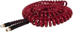 PRO-SOURCE - 1/4" ID, 1/4 Thread, 25' Long, Red Polyurethane Coiled & Self Storing Hose - 220 Max psi, Male Swivel x Male Swivel - All Tool & Supply