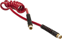 PRO-SOURCE - 5/16" ID, 3/8 Thread, 5' Long, Red Polyurethane Coiled & Self Storing Hose - 185 Max psi, Male Swivel x Male Swivel - All Tool & Supply