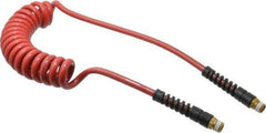 PRO-SOURCE - 5/16" ID, 3/8 Thread, 10' Long, Red Polyurethane Coiled & Self Storing Hose - 185 Max psi, Male Swivel x Male Swivel - All Tool & Supply