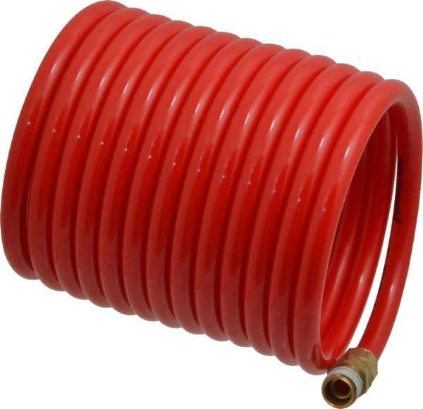 PRO-SOURCE - 1/4" ID, 1/4 Thread, 12' Long, Red Nylon Coiled & Self Storing Hose - 350 Max psi, Male Swivel x Male Swivel - All Tool & Supply