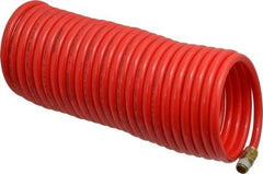 PRO-SOURCE - 1/4" ID, 1/4 Thread, 25' Long, Red Nylon Coiled & Self Storing Hose - 350 Max psi, Male Swivel x Male Swivel - All Tool & Supply