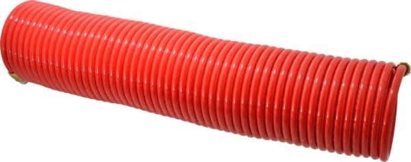 PRO-SOURCE - 1/4" ID, 1/4 Thread, 50' Long, Red Nylon Coiled & Self Storing Hose - 350 Max psi, Male Swivel x Male Swivel - All Tool & Supply