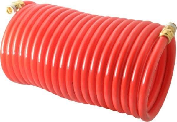 PRO-SOURCE - 3/8" ID, 3/8 Thread, 25' Long, Red Nylon Coiled & Self Storing Hose - 310 Max psi, Male Swivel x Male Swivel - All Tool & Supply