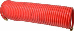 PRO-SOURCE - 3/8" ID, 3/8 Thread, 50' Long, Red Nylon Coiled & Self Storing Hose - 310 Max psi, Male Swivel x Male Swivel - All Tool & Supply