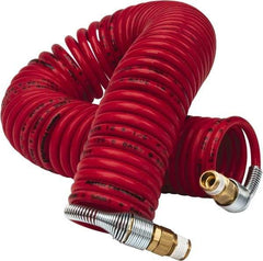 PRO-SOURCE - 1/8" ID, 1/8 Thread, 25' Long, Red Nylon Coiled & Self Storing Hose - 386 Max psi, Male Swivel x Male Swivel - All Tool & Supply