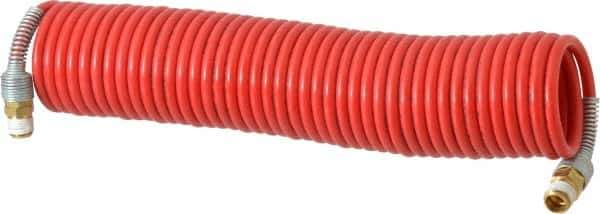 PRO-SOURCE - 3/16" ID, 1/4 Thread, 25' Long, Red Nylon Coiled & Self Storing Hose - 287 Max psi, Male Swivel x Male Swivel - All Tool & Supply