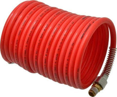 PRO-SOURCE - 5/16" ID, 1/4 Thread, 17' Long, Red Nylon Coiled & Self Storing Hose - 213 Max psi, Male Swivel x Male Swivel - All Tool & Supply