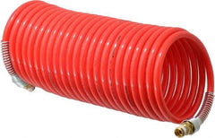 PRO-SOURCE - 5/16" ID, 1/4 Thread, 25' Long, Red Nylon Coiled & Self Storing Hose - 213 Max psi, Male Swivel x Male Swivel - All Tool & Supply