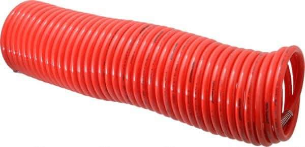 PRO-SOURCE - 3/8" ID, 3/8 Thread, 50' Long, Red Nylon Coiled & Self Storing Hose - 225 Max psi, Male Swivel x Male Swivel - All Tool & Supply