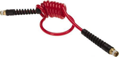 PRO-SOURCE - 3/16" ID, 1/4 Thread, 5' Long, Red Polyurethane Coiled & Self Storing Hose - 147 Max psi, Male Swivel x Male Swivel - All Tool & Supply