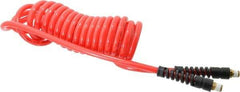 PRO-SOURCE - 5/16" ID, 1/4 Thread, 15' Long, Red Polyurethane Coiled & Self Storing Hose - 120 Max psi, Male Swivel x Male Swivel - All Tool & Supply