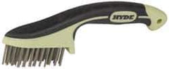 Hyde Tools - 1-1/8 Inch Trim Length Stainless Steel Scratch Brush - 3-1/4" Brush Length, 8-3/4" OAL, 1-1/8" Trim Length, Plastic with Rubber Overmold Ergonomic Handle - All Tool & Supply