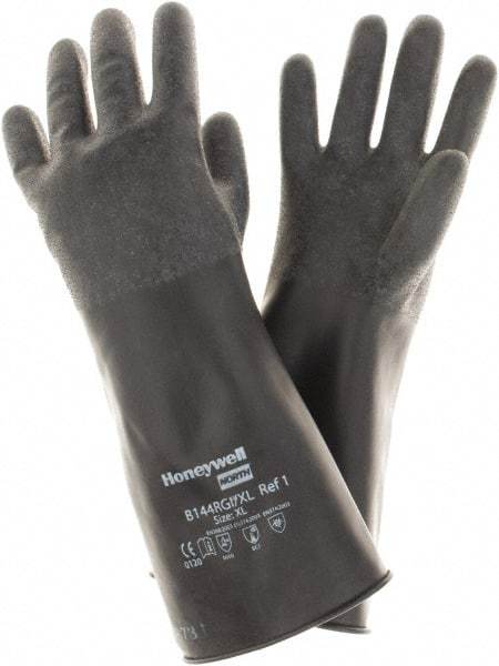 North - Size XL (10), 14" Long, 14 mil Thick, Butyl Chemical Resistant Gloves - Rough Finish, Rolled Cuff, Black, FDA Approved - All Tool & Supply