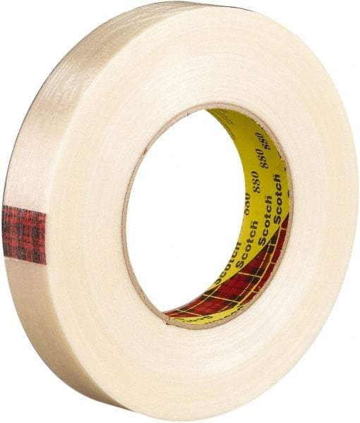 3M - 18mm x 55m Translucent Rubber Adhesive Strapping Tape - Polyester Yarn Filament-Reinforced Backing, 7.7 mil Thick, 270 Lb Tensile Strength, Series 880 - All Tool & Supply