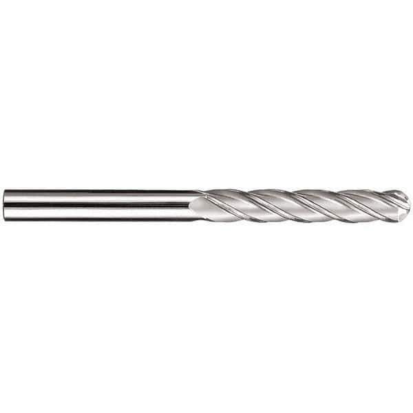 SGS - 7/16" Diam, 3" LOC, 4 Flute Solid Carbide Ball End Mill - TiN Finish, Single End, 6" OAL, 7/16" Shank Diam, Spiral Flute - All Tool & Supply