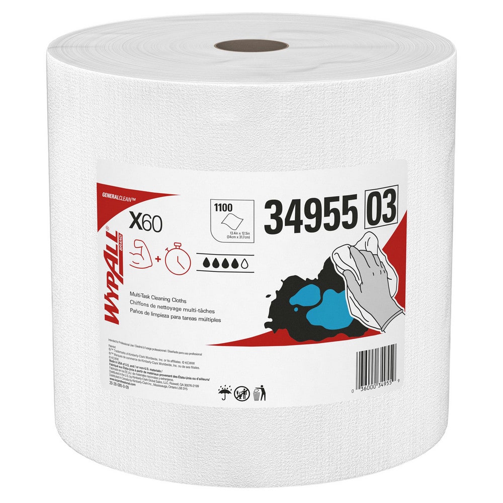 Shop Towel/Industrial Wipes: Dry & X60 Jumbo Roll, 12.4 x 12.2″ Sheet, White