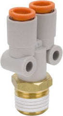 SMC PNEUMATICS - 5/16" Outside Diam, 3/8 NPT, Brass/Polybutylene Push-to-Connect Tube Male Y Connector - 145 Max psi - All Tool & Supply