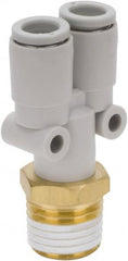 SMC PNEUMATICS - 12mm Outside Diam, 1/4 BSPT, Brass/Polybutylene Push-to-Connect Tube Male Y Connector - All Tool & Supply