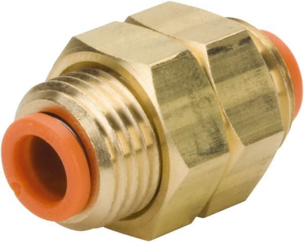 SMC PNEUMATICS - 3/16" OD, 9/16-18 UNF, Brass/Polybutylene Push-to-Connect Bulkhead Union - All Tool & Supply