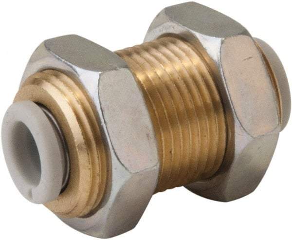 SMC PNEUMATICS - 16mm OD, M28x1.5 UNF, Brass/Polybutylene Push-to-Connect Bulkhead Union - 145 Max psi - All Tool & Supply